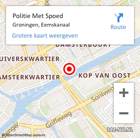 Locatie op kaart van de 112 melding: Politie Met Spoed Naar Groningen, Eemskanaal op 25 december 2021 12:31