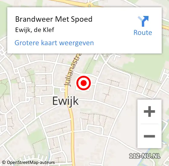 Locatie op kaart van de 112 melding: Brandweer Met Spoed Naar Ewijk, de Klef op 25 december 2021 13:51