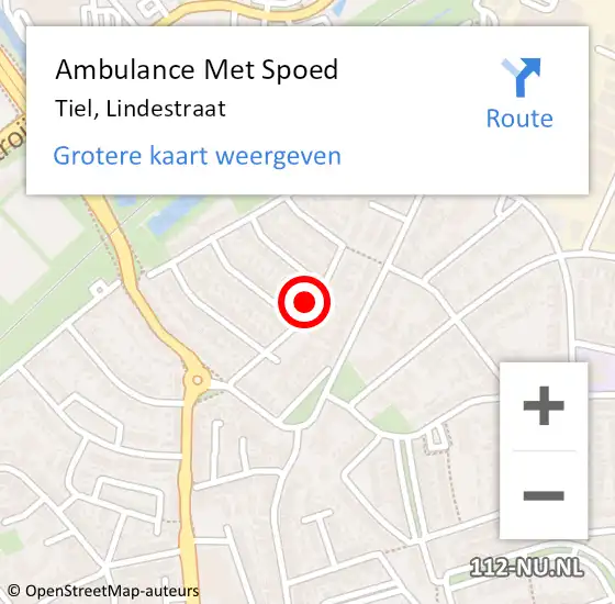 Locatie op kaart van de 112 melding: Ambulance Met Spoed Naar Tiel, Lindestraat op 25 december 2021 14:15