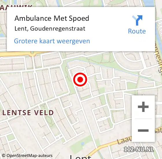 Locatie op kaart van de 112 melding: Ambulance Met Spoed Naar Lent, Goudenregenstraat op 25 december 2021 14:19