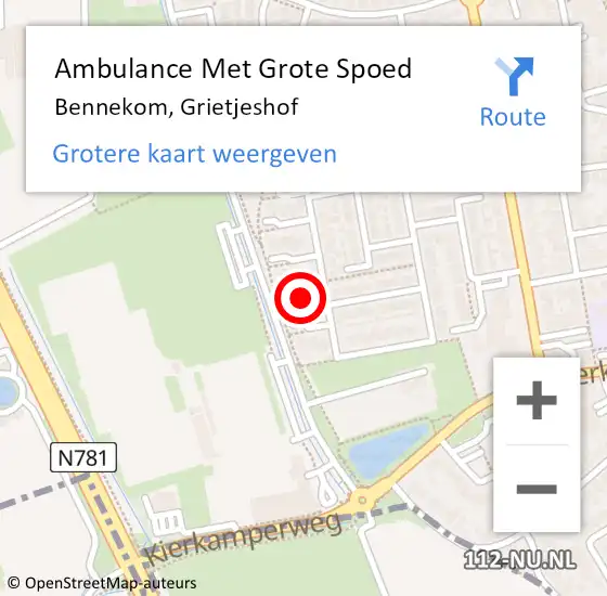 Locatie op kaart van de 112 melding: Ambulance Met Grote Spoed Naar Bennekom, Grietjeshof op 25 december 2021 15:03