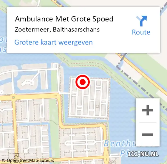 Locatie op kaart van de 112 melding: Ambulance Met Grote Spoed Naar Zoetermeer, Balthasarschans op 25 december 2021 15:09