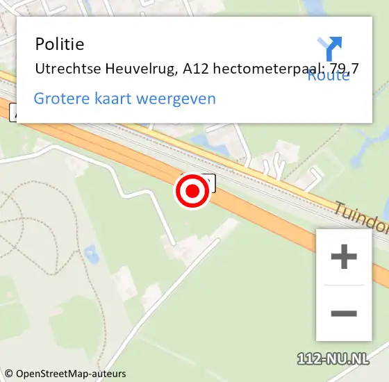 Locatie op kaart van de 112 melding: Politie Utrechtse Heuvelrug, A12 hectometerpaal: 79,7 op 25 december 2021 15:12