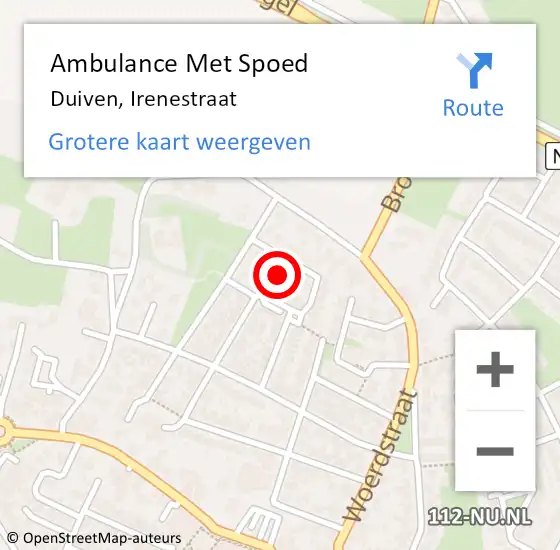 Locatie op kaart van de 112 melding: Ambulance Met Spoed Naar Duiven, Irenestraat op 25 december 2021 15:20