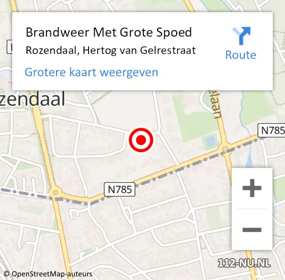 Locatie op kaart van de 112 melding: Brandweer Met Grote Spoed Naar Rozendaal, Hertog van Gelrestraat op 25 december 2021 15:25