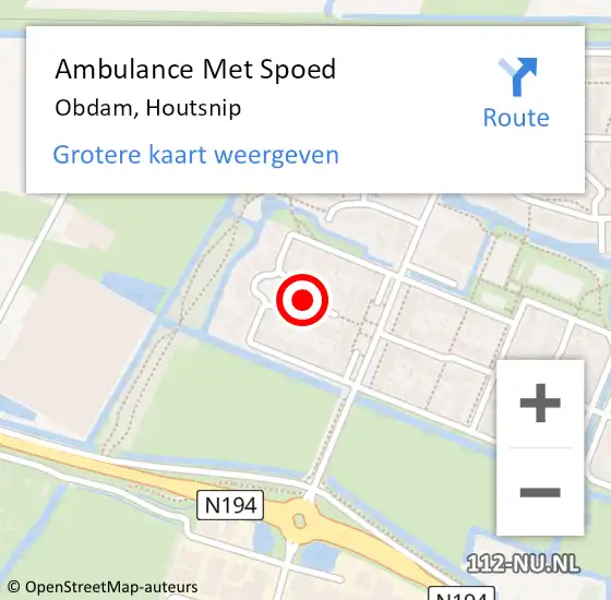 Locatie op kaart van de 112 melding: Ambulance Met Spoed Naar Obdam, Houtsnip op 25 december 2021 15:30