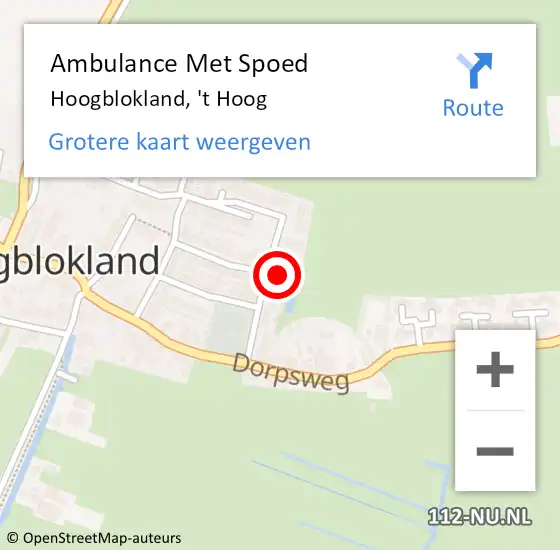 Locatie op kaart van de 112 melding: Ambulance Met Spoed Naar Hoogblokland, 't Hoog op 25 december 2021 15:53