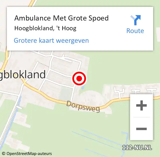 Locatie op kaart van de 112 melding: Ambulance Met Grote Spoed Naar Hoogblokland, 't Hoog op 25 december 2021 15:57