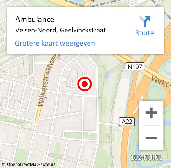 Locatie op kaart van de 112 melding: Ambulance Velsen-Noord, Geelvinckstraat op 25 december 2021 15:59