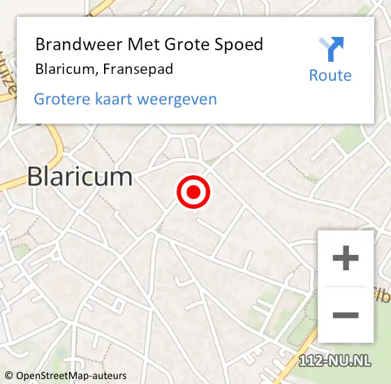 Locatie op kaart van de 112 melding: Brandweer Met Grote Spoed Naar Blaricum, Fransepad op 25 december 2021 16:08