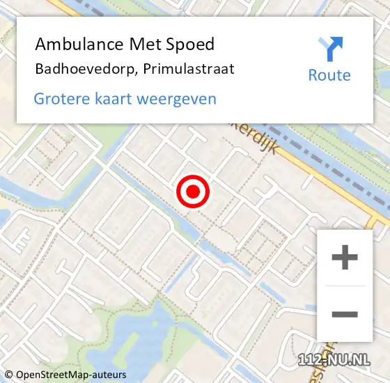 Locatie op kaart van de 112 melding: Ambulance Met Spoed Naar Badhoevedorp, Primulastraat op 25 december 2021 16:58