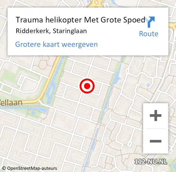 Locatie op kaart van de 112 melding: Trauma helikopter Met Grote Spoed Naar Ridderkerk, Staringlaan op 25 december 2021 17:10