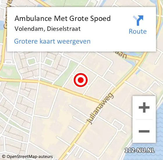 Locatie op kaart van de 112 melding: Ambulance Met Grote Spoed Naar Volendam, Dieselstraat op 25 december 2021 17:30