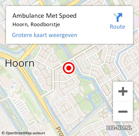 Locatie op kaart van de 112 melding: Ambulance Met Spoed Naar Hoorn, Roodborstje op 25 december 2021 18:36