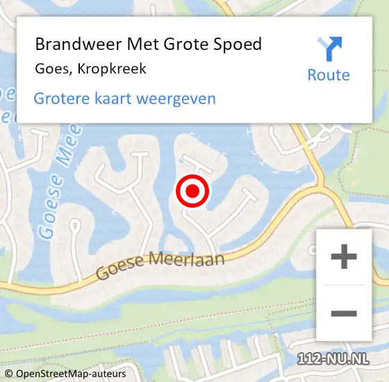 Locatie op kaart van de 112 melding: Brandweer Met Grote Spoed Naar Goes, Kropkreek op 25 december 2021 18:50