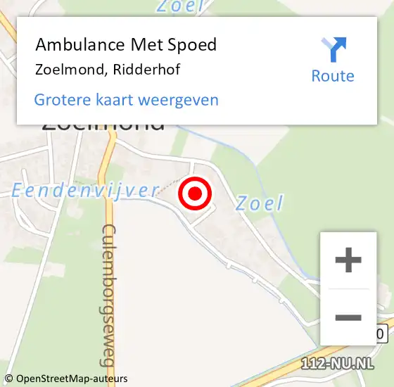 Locatie op kaart van de 112 melding: Ambulance Met Spoed Naar Zoelmond, Ridderhof op 25 december 2021 18:56