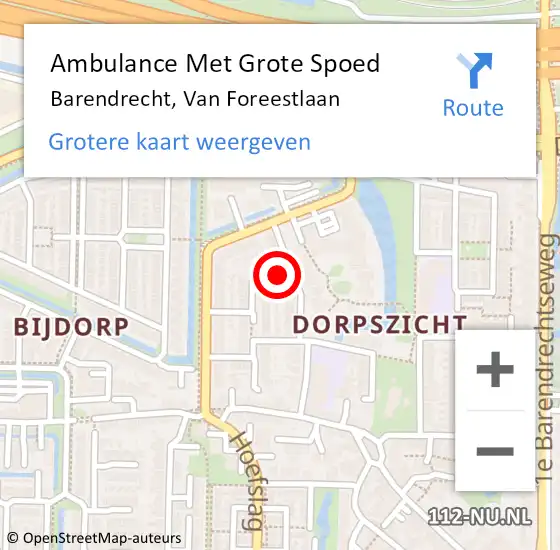 Locatie op kaart van de 112 melding: Ambulance Met Grote Spoed Naar Barendrecht, Van Foreestlaan op 25 december 2021 19:09