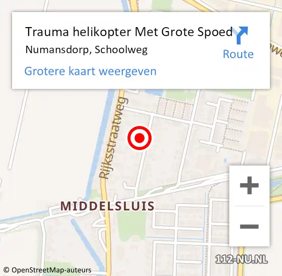 Locatie op kaart van de 112 melding: Trauma helikopter Met Grote Spoed Naar Numansdorp, Schoolweg op 25 december 2021 19:15