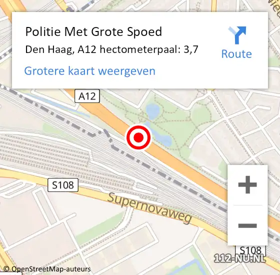 Locatie op kaart van de 112 melding: Politie Met Grote Spoed Naar Den Haag, A12 hectometerpaal: 3,7 op 25 december 2021 19:15