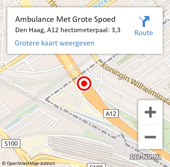 Locatie op kaart van de 112 melding: Ambulance Met Grote Spoed Naar Den Haag, A12 hectometerpaal: 3,3 op 25 december 2021 19:17