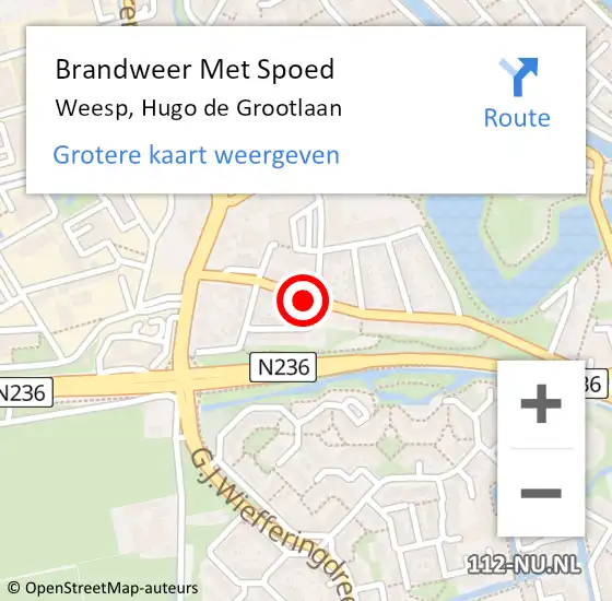 Locatie op kaart van de 112 melding: Brandweer Met Spoed Naar Weesp, Hugo de Grootlaan op 25 december 2021 19:45