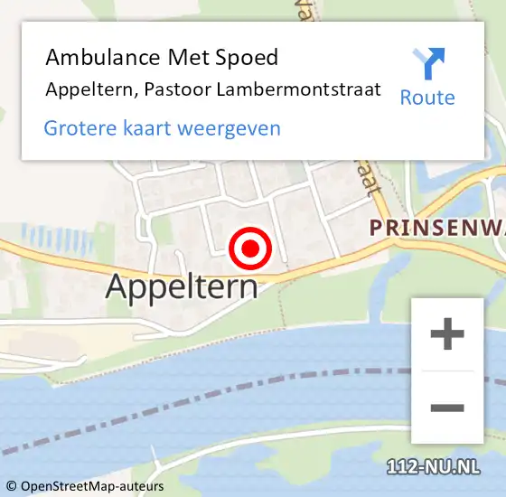Locatie op kaart van de 112 melding: Ambulance Met Spoed Naar Appeltern, Pastoor Lambermontstraat op 25 december 2021 20:47