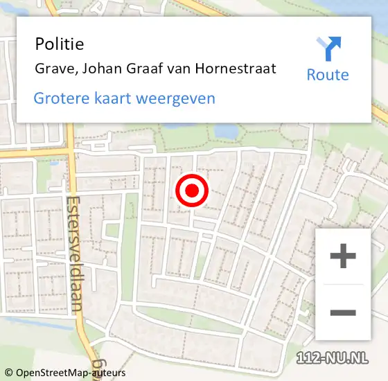 Locatie op kaart van de 112 melding: Politie Grave, Johan Graaf van Hornestraat op 25 december 2021 20:56