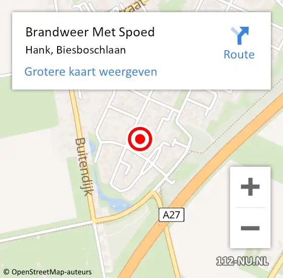 Locatie op kaart van de 112 melding: Brandweer Met Spoed Naar Hank, Biesboschlaan op 25 december 2021 21:19