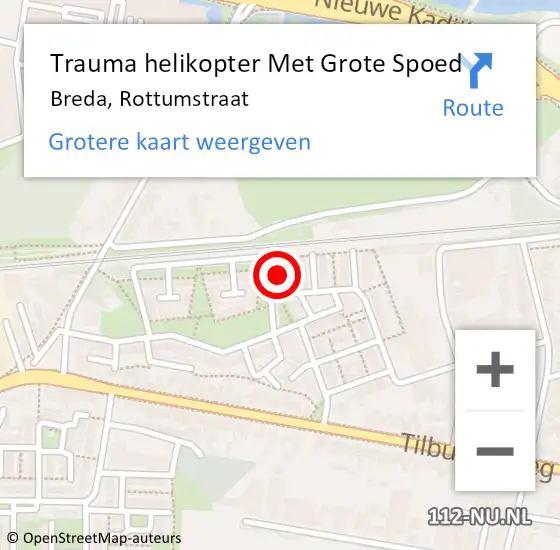 Locatie op kaart van de 112 melding: Trauma helikopter Met Grote Spoed Naar Breda, Rottumstraat op 25 december 2021 21:22