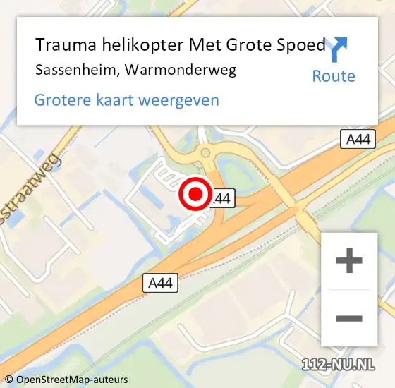 Locatie op kaart van de 112 melding: Trauma helikopter Met Grote Spoed Naar Sassenheim, Warmonderweg op 25 december 2021 21:30