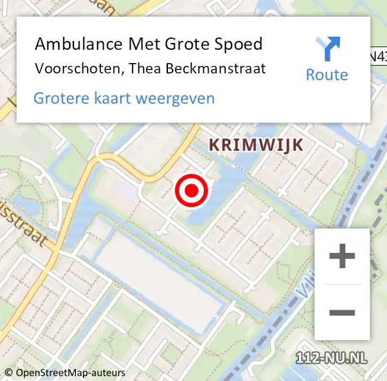 Locatie op kaart van de 112 melding: Ambulance Met Grote Spoed Naar Voorschoten, Thea Beckmanstraat op 25 december 2021 21:51