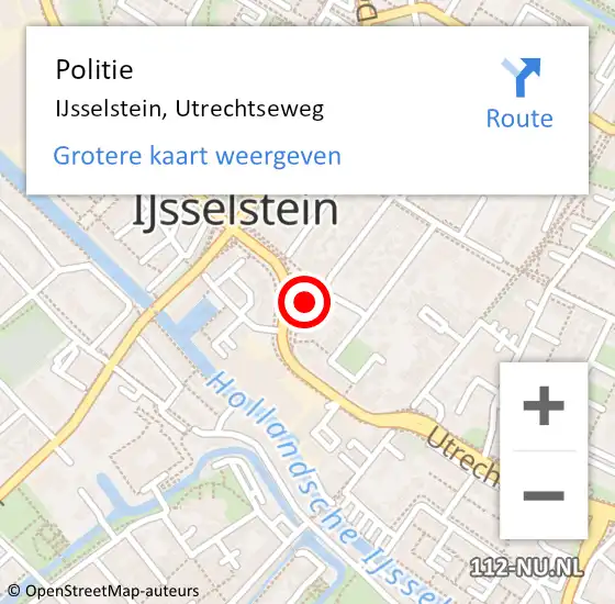 Locatie op kaart van de 112 melding: Politie IJsselstein, Utrechtseweg op 25 december 2021 22:15