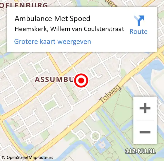 Locatie op kaart van de 112 melding: Ambulance Met Spoed Naar Heemskerk, Willem van Coulsterstraat op 25 december 2021 22:24