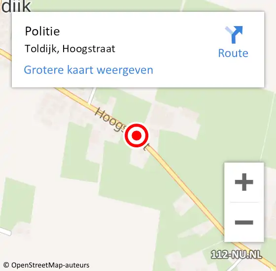Locatie op kaart van de 112 melding: Politie Toldijk, Hoogstraat op 25 december 2021 22:43