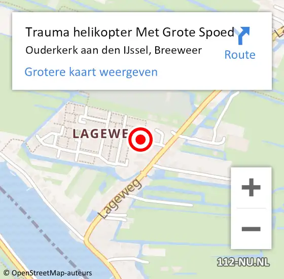 Locatie op kaart van de 112 melding: Trauma helikopter Met Grote Spoed Naar Ouderkerk aan den IJssel, Breeweer op 25 december 2021 23:30