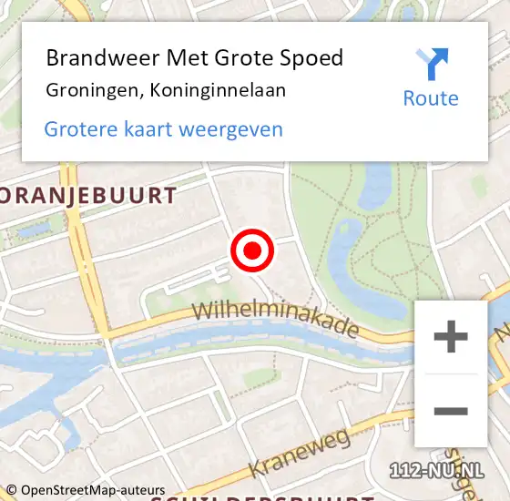 Locatie op kaart van de 112 melding: Brandweer Met Grote Spoed Naar Groningen, Koninginnelaan op 25 december 2021 23:44