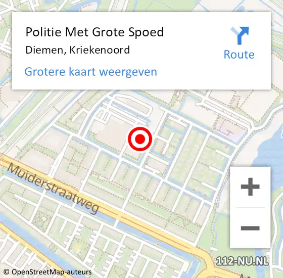 Locatie op kaart van de 112 melding: Politie Met Grote Spoed Naar Diemen, Kriekenoord op 25 december 2021 23:45