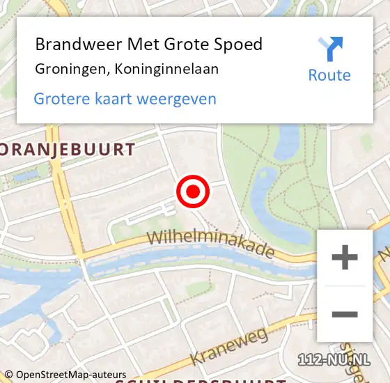 Locatie op kaart van de 112 melding: Brandweer Met Grote Spoed Naar Groningen, Koninginnelaan op 25 december 2021 23:46