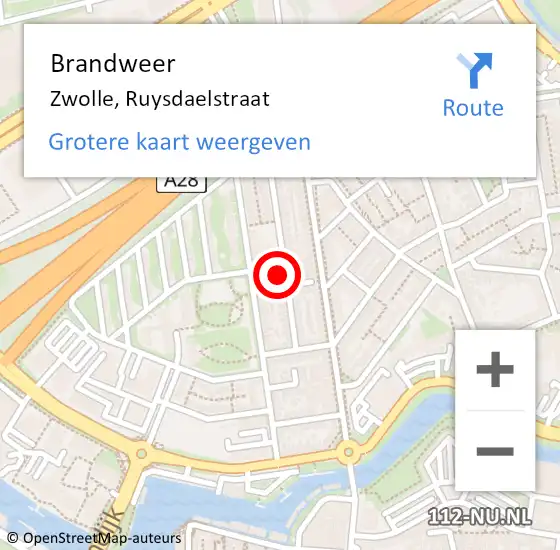 Locatie op kaart van de 112 melding: Brandweer Zwolle, Ruysdaelstraat op 26 december 2021 00:31