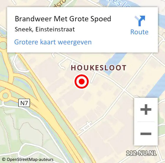 Locatie op kaart van de 112 melding: Brandweer Met Grote Spoed Naar Sneek, Einsteinstraat op 26 december 2021 01:13