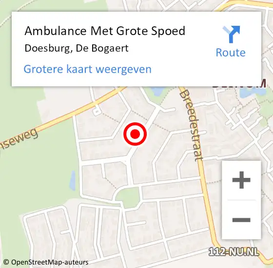 Locatie op kaart van de 112 melding: Ambulance Met Grote Spoed Naar Doesburg, De Bogaert op 26 december 2021 01:40
