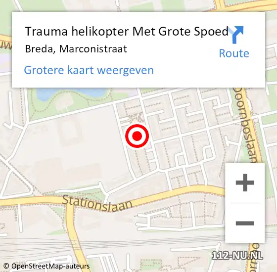 Locatie op kaart van de 112 melding: Trauma helikopter Met Grote Spoed Naar Breda, Marconistraat op 26 december 2021 02:07