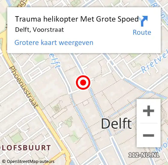 Locatie op kaart van de 112 melding: Trauma helikopter Met Grote Spoed Naar Delft, Voorstraat op 26 december 2021 04:26