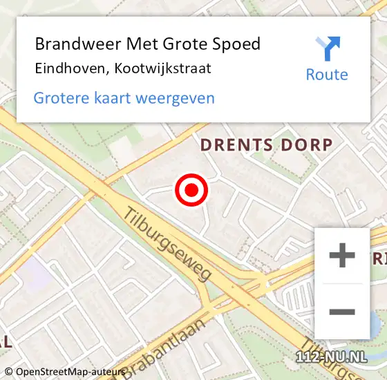 Locatie op kaart van de 112 melding: Brandweer Met Grote Spoed Naar Eindhoven, Kootwijkstraat op 26 december 2021 05:01