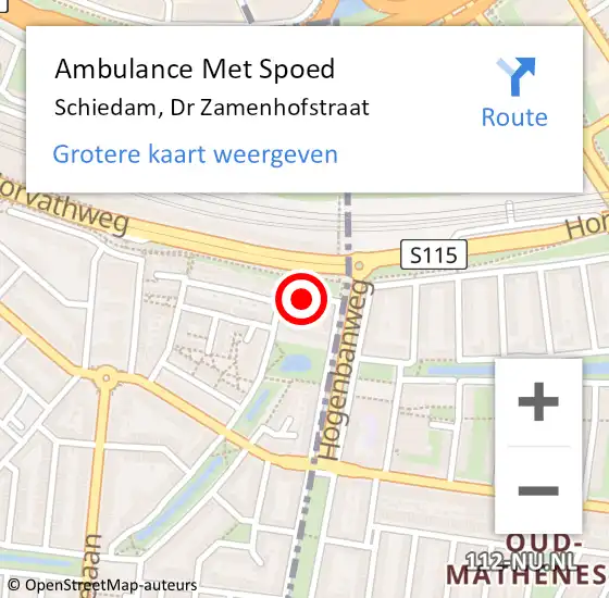 Locatie op kaart van de 112 melding: Ambulance Met Spoed Naar Schiedam, Dr Zamenhofstraat op 26 december 2021 07:05