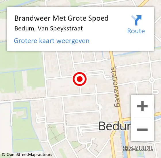 Locatie op kaart van de 112 melding: Brandweer Met Grote Spoed Naar Bedum, Van Speykstraat op 26 december 2021 09:06