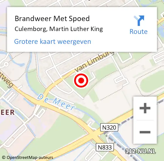 Locatie op kaart van de 112 melding: Brandweer Met Spoed Naar Culemborg, Martin Luther King op 26 december 2021 09:36