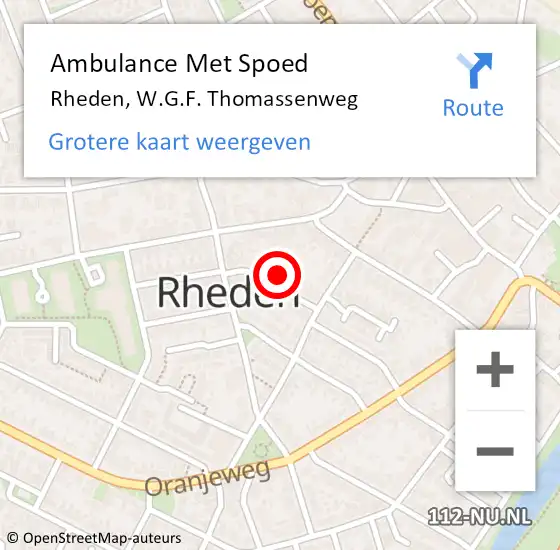 Locatie op kaart van de 112 melding: Ambulance Met Spoed Naar Rheden, W.G.F. Thomassenweg op 26 december 2021 09:47