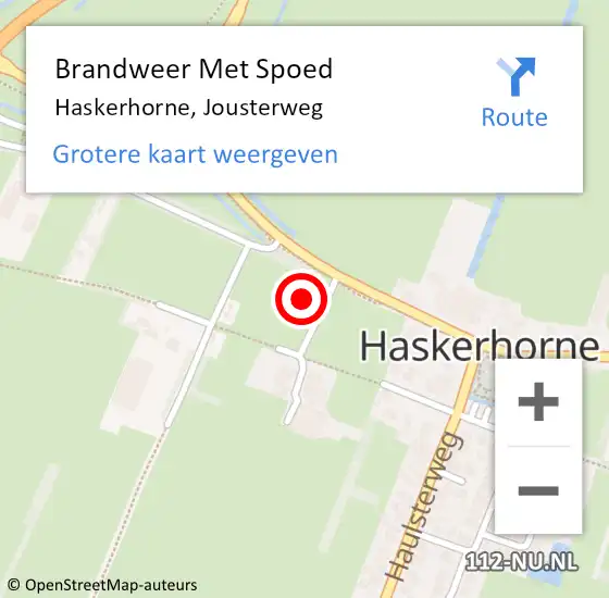 Locatie op kaart van de 112 melding: Brandweer Met Spoed Naar Haskerhorne, Jousterweg op 26 december 2021 11:16