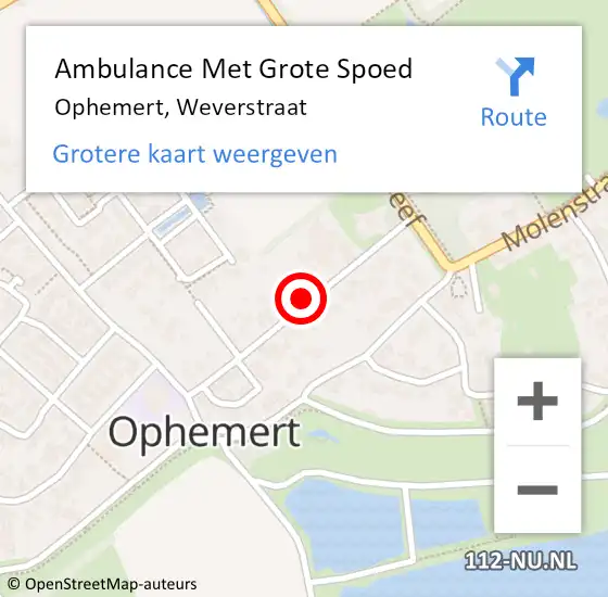 Locatie op kaart van de 112 melding: Ambulance Met Grote Spoed Naar Ophemert, Weverstraat op 26 december 2021 11:32